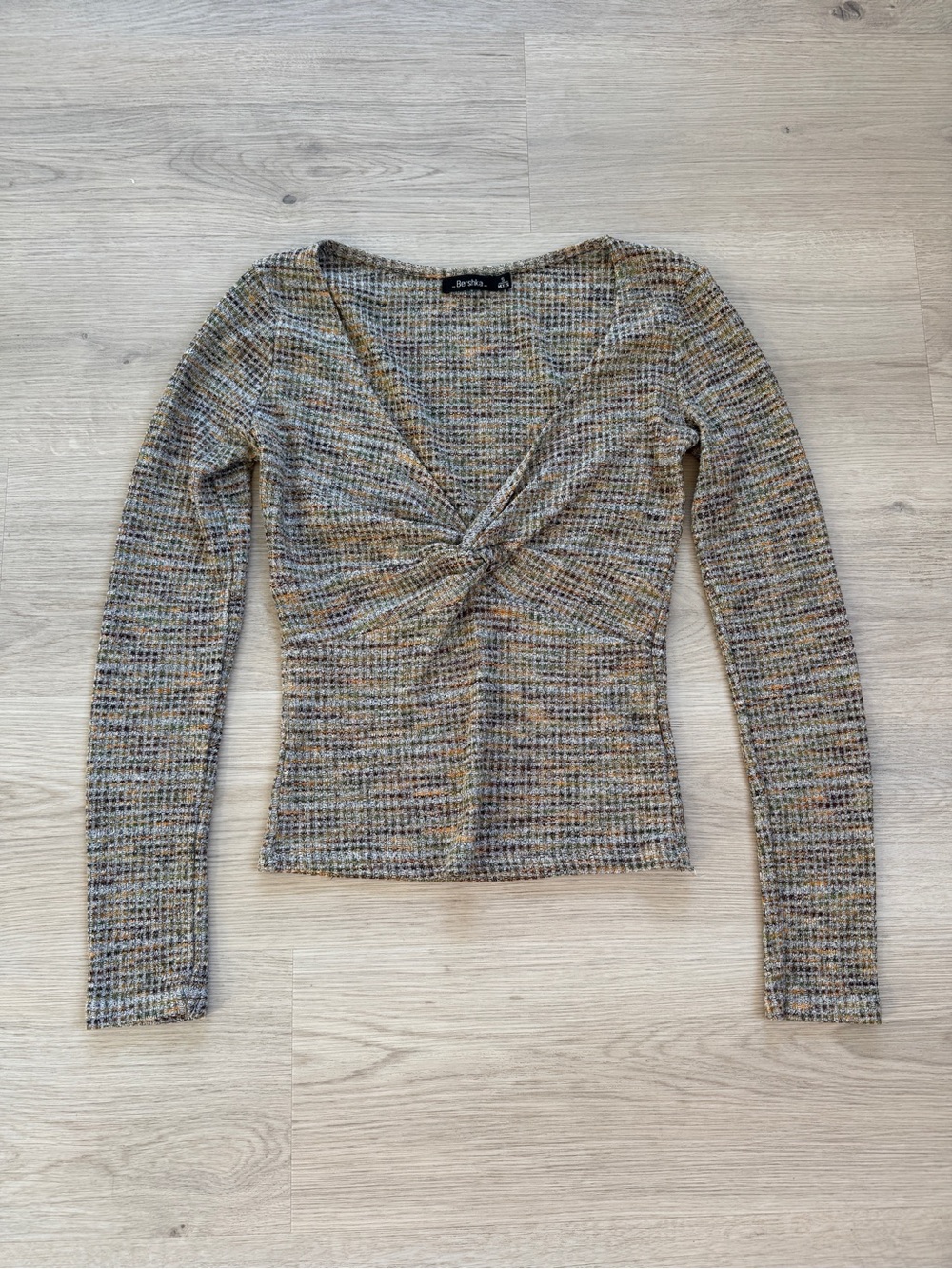 Bershka Multicolor Knit Twist-Front Long Sleeve Top